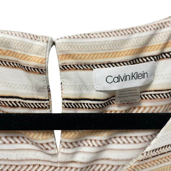 Calvin Klein Neutral Striped Sleeveless Top Womens Plus Size 1X - Picture 4 of 6